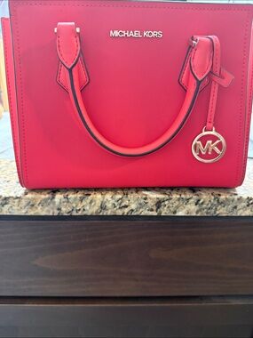 Michael Kors Red Saffiano Leather Mini Satchel with MK Charm